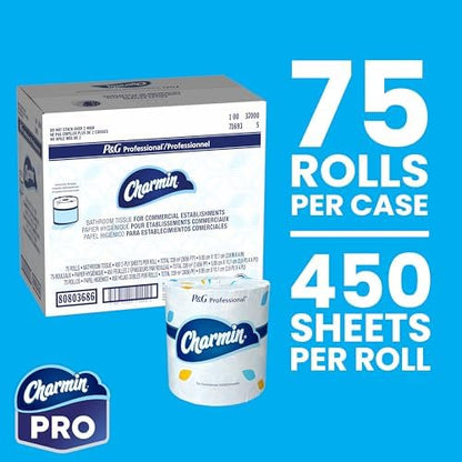 Charmin Commercial Bathroom Tissue, Septic Safe, Individually Wrapped, 2-Ply, White, 450 Sheets/roll, 75 Rolls/carton