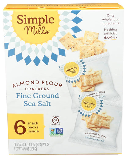 Simple Mills Almond Flour Crackers, Fine Ground Sea Salt Snack Packs - Gluten Free, Vegan, Healthy Snacks, 4.9 Ounce (Pack of 1)