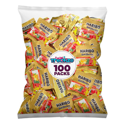 Haribo Goldbears Gummi Candy, 100 Count, 0.4 oz Individually Wrapped, Assorted Fruit Flavors, Perfect for Snacks, Treats, and Goodie Bags