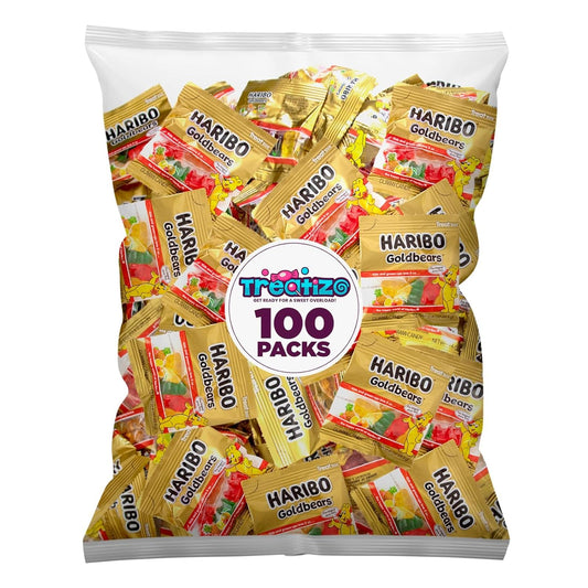 Haribo Goldbears Gummi Candy, 100 Count, 0.4 oz Individually Wrapped, Assorted Fruit Flavors, Perfect for Snacks, Treats, and Goodie Bags